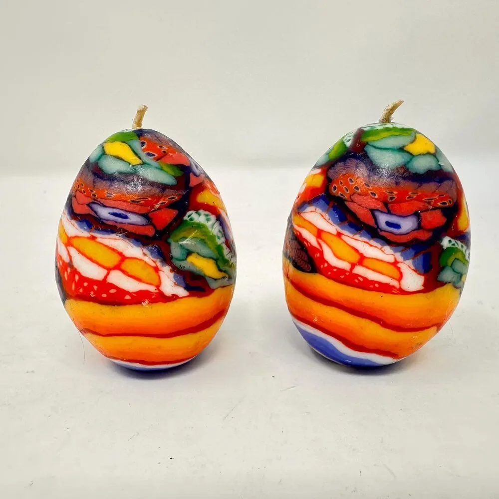 Vintage Multicolor Floral Egg Candles Set of 7 Candle & Egg collectors 2.5”